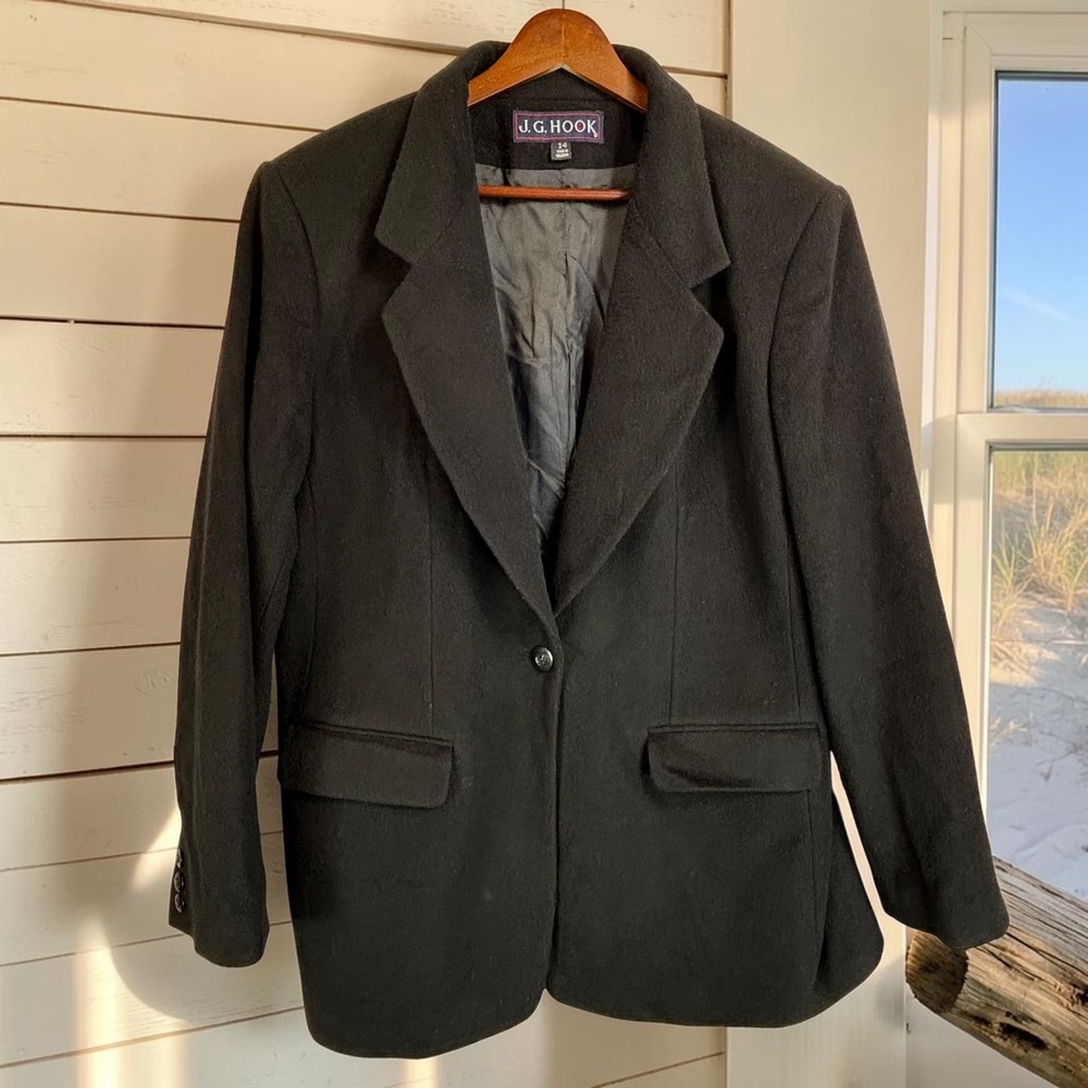Vintage Blazer J.G. Hook 14 Black Wool Cashmere Single Button Pockets Classic